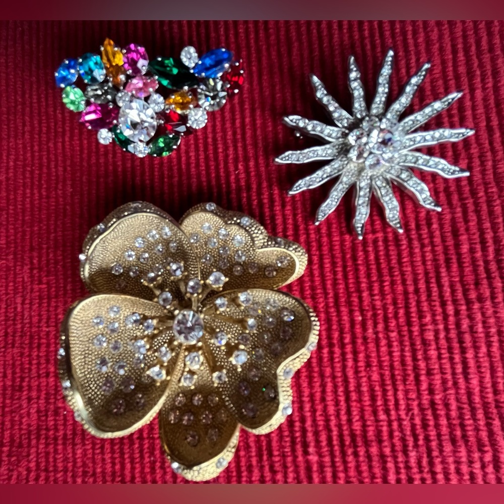 Collection of Three (3!) Crystal Brooches